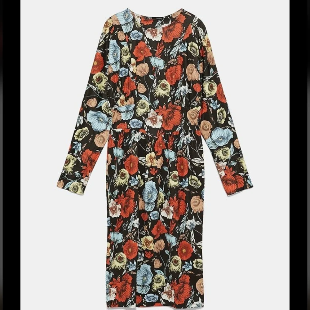 Zara Floral Midi Long Sleeve Dress, Sz S - Picture 3 of 3